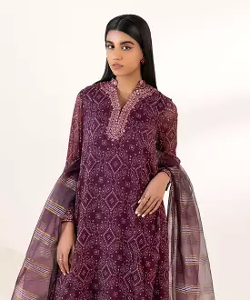 3 Piece - Embroidered Chiffon Suit