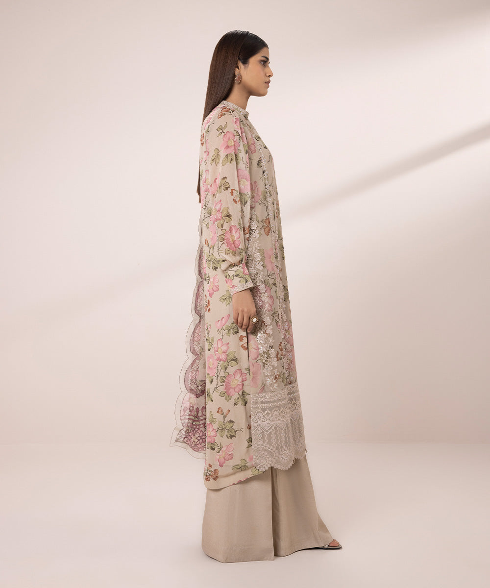 3 Piece - Embroidered Chiffon Suit