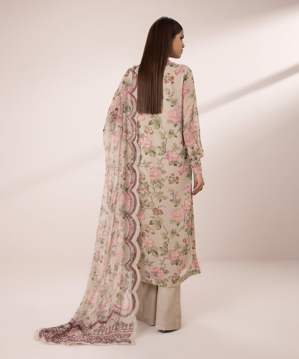 3 Piece - Embroidered Chiffon Suit