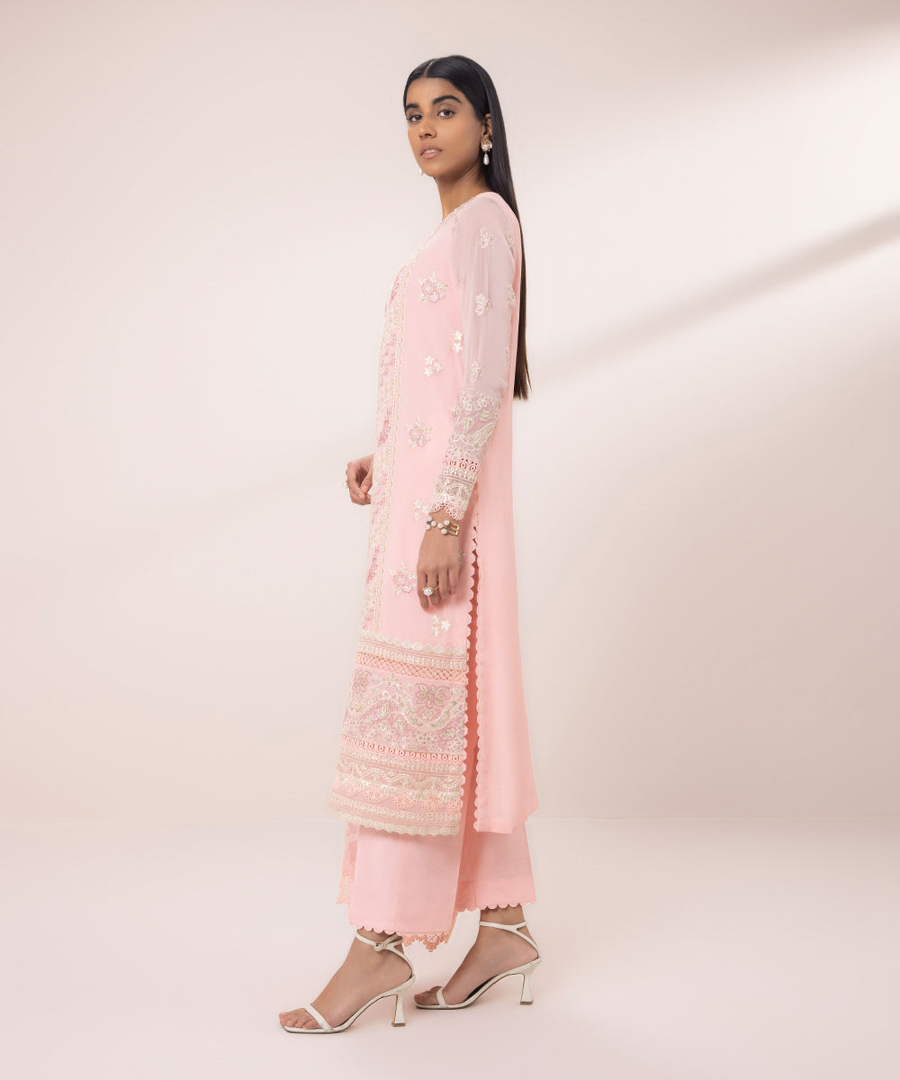 3 Piece - Embroidered Chiffon Suit