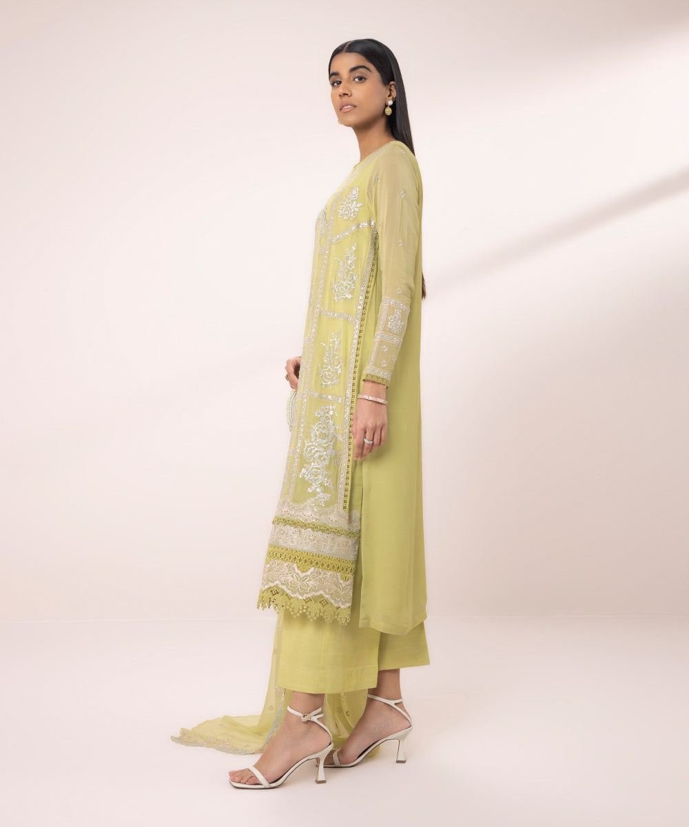 3 Piece - Embroidered Chiffon Suit