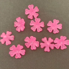 Bead Caps, Acrylic, Frosted, 5-Petal, Flower, Fuchsia, 15mm