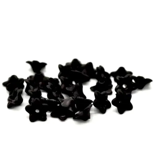 Bead Caps, Acrylic, Frosted, Black, Lily, Flower, 10mm