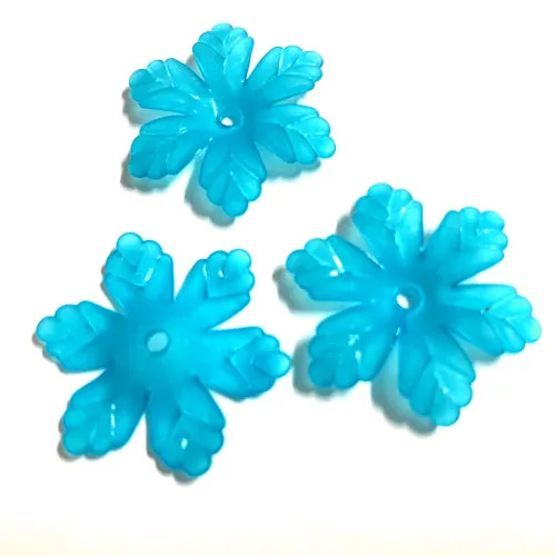 Bead Caps, Acrylic, Frosted, Blue, 6-Petal, Flower, 24mm