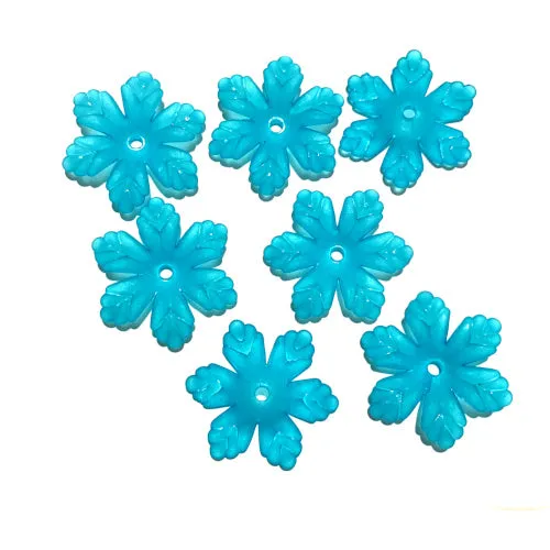 Bead Caps, Acrylic, Frosted, Blue, 6-Petal, Flower, 24mm