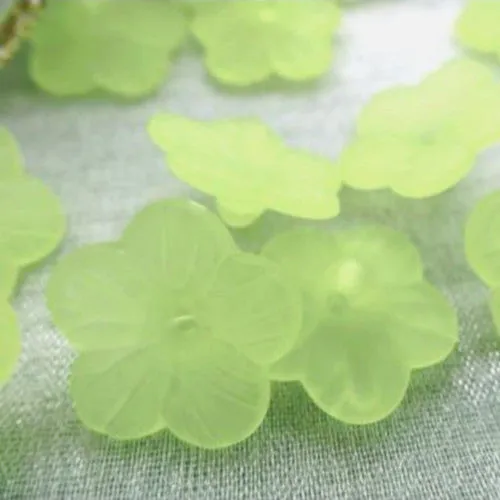 Bead Caps, Acrylic, Frosted, Green, 5-Petal, Flower, 15mm