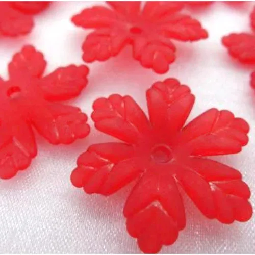 Bead Caps, Acrylic, Frosted, Red, 6-Petal, Flower, 24mm