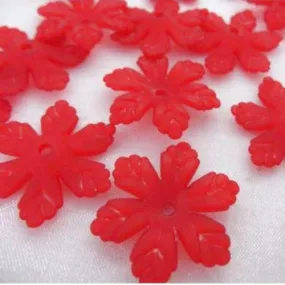 Bead Caps, Acrylic, Frosted, Red, 6-Petal, Flower, 24mm