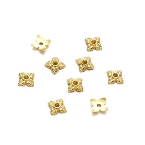 Bead Caps, Tibetan Style, 4-Petal, Flower, Golden, Alloy, 6x6x2mm