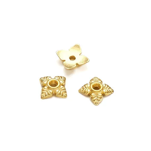 Bead Caps, Tibetan Style, 4-Petal, Flower, Golden, Alloy, 6x6x2mm