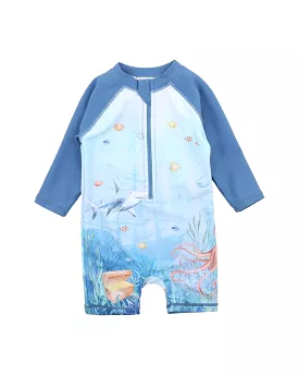 Bebe Swim Flinn Ocean Scene LS Sunsuit