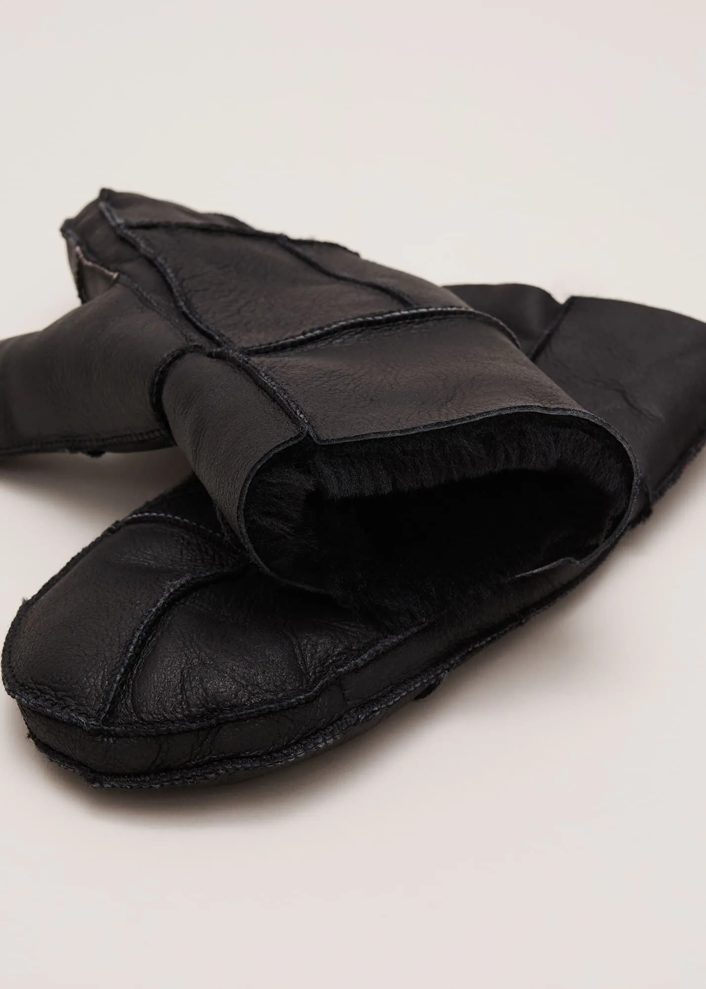 Black Leather Shearling Mittens