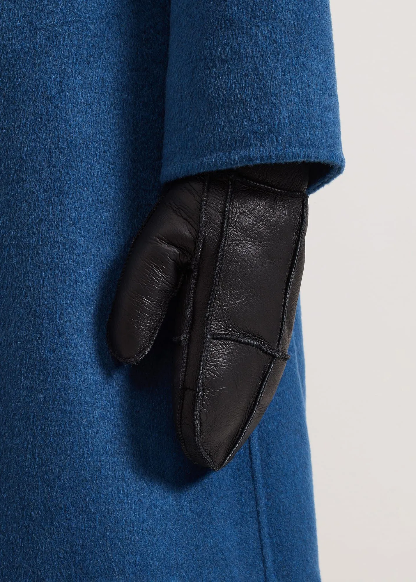 Black Leather Shearling Mittens