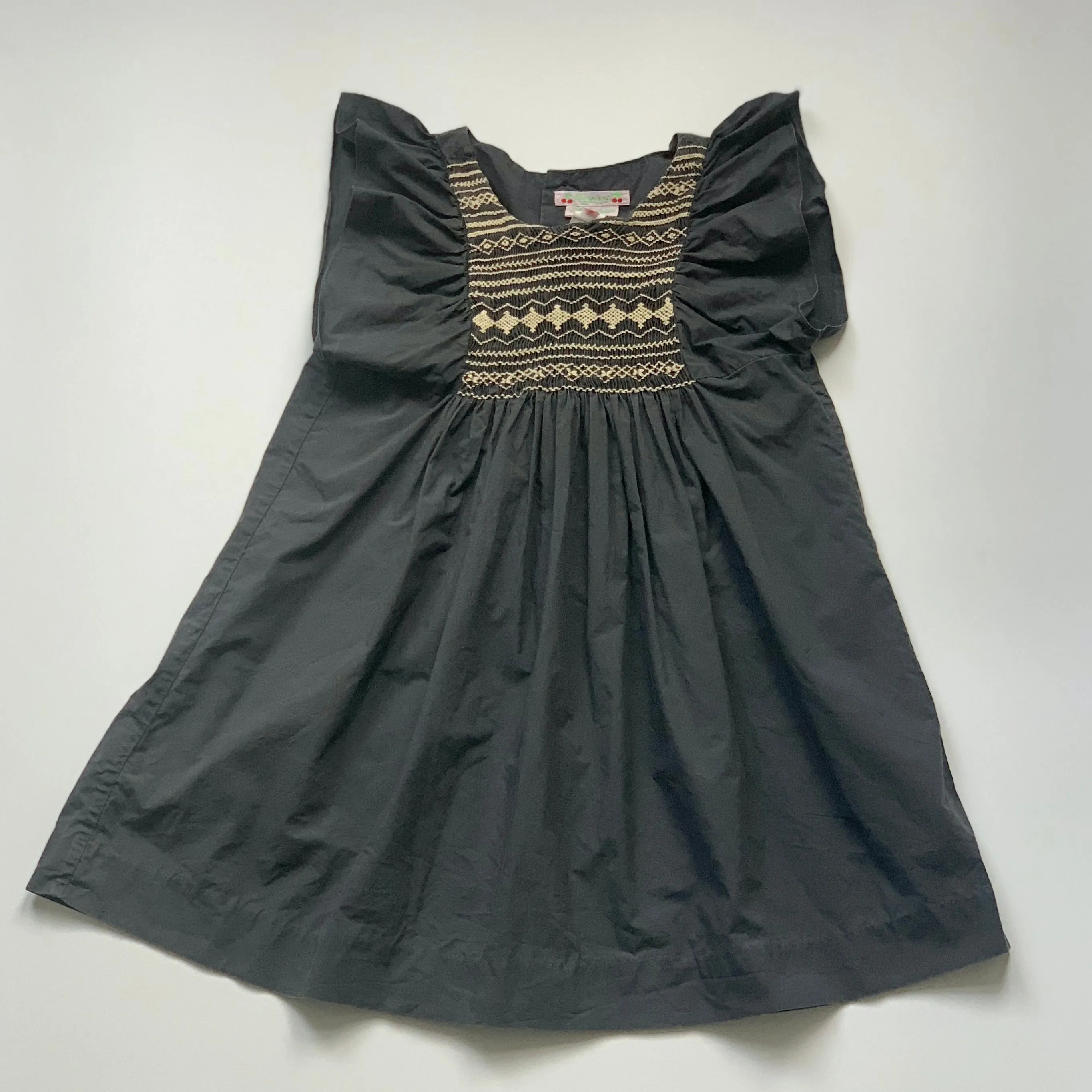 Bonpoint Grey Cotton Dress With Contrast Smocking: 6 Years