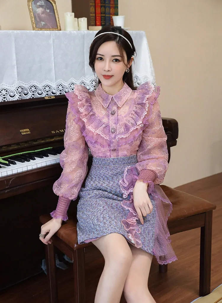 Casual Winter Vintage Women's Lace Ruffle Patchwork Business Dress