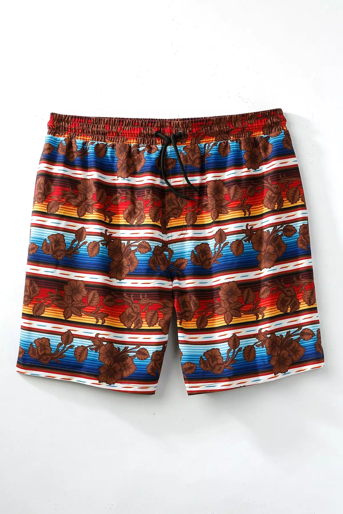 'Cinch' Men's Hawaiian Print Swim Trunks - Brown / Red / Blue