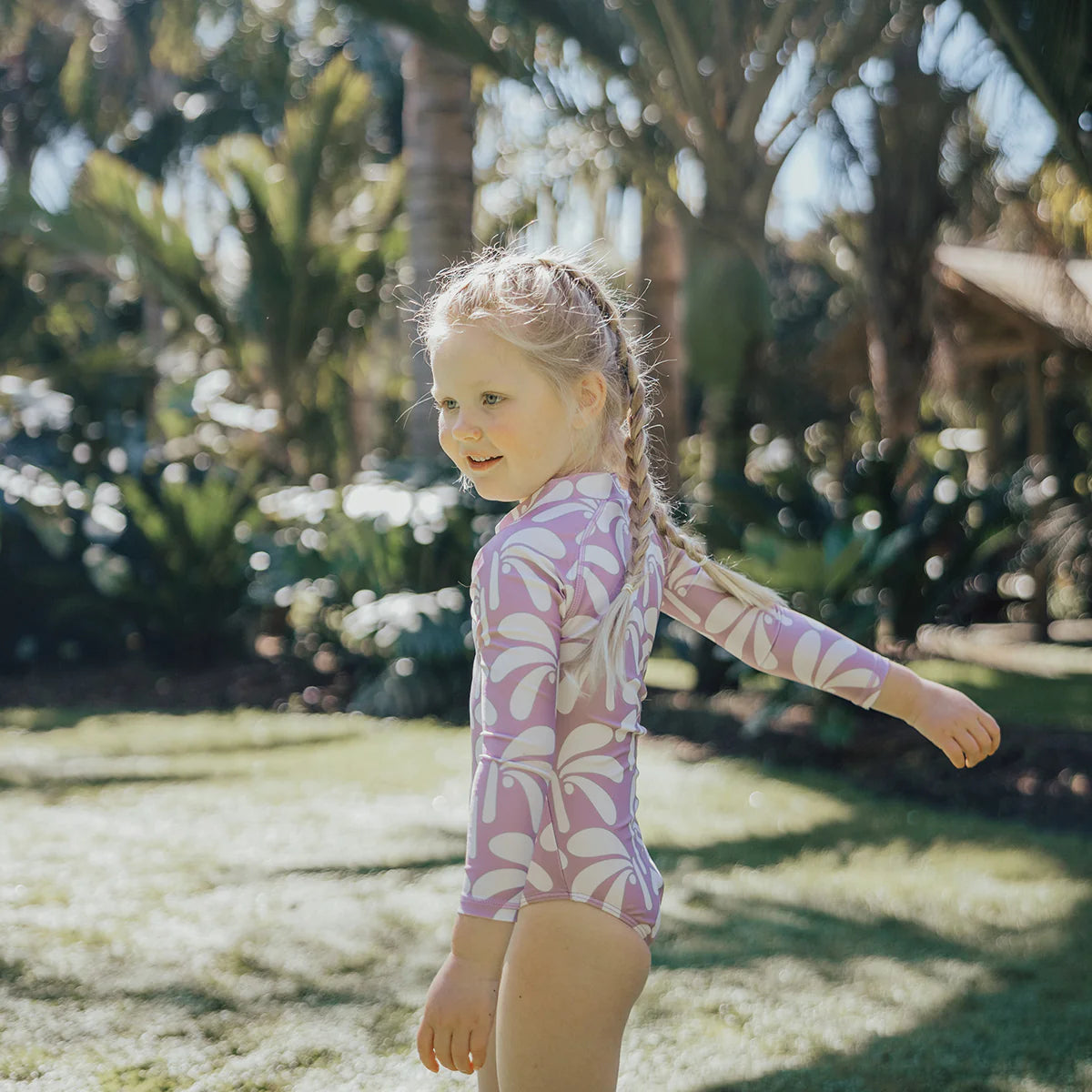 Cry Wolf Long Sleeve Swimsuit Lilac Palms