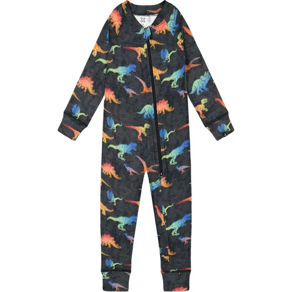 Deux par Deux Dino Print One-Piece Thermal Underwear, Black & Multicolors