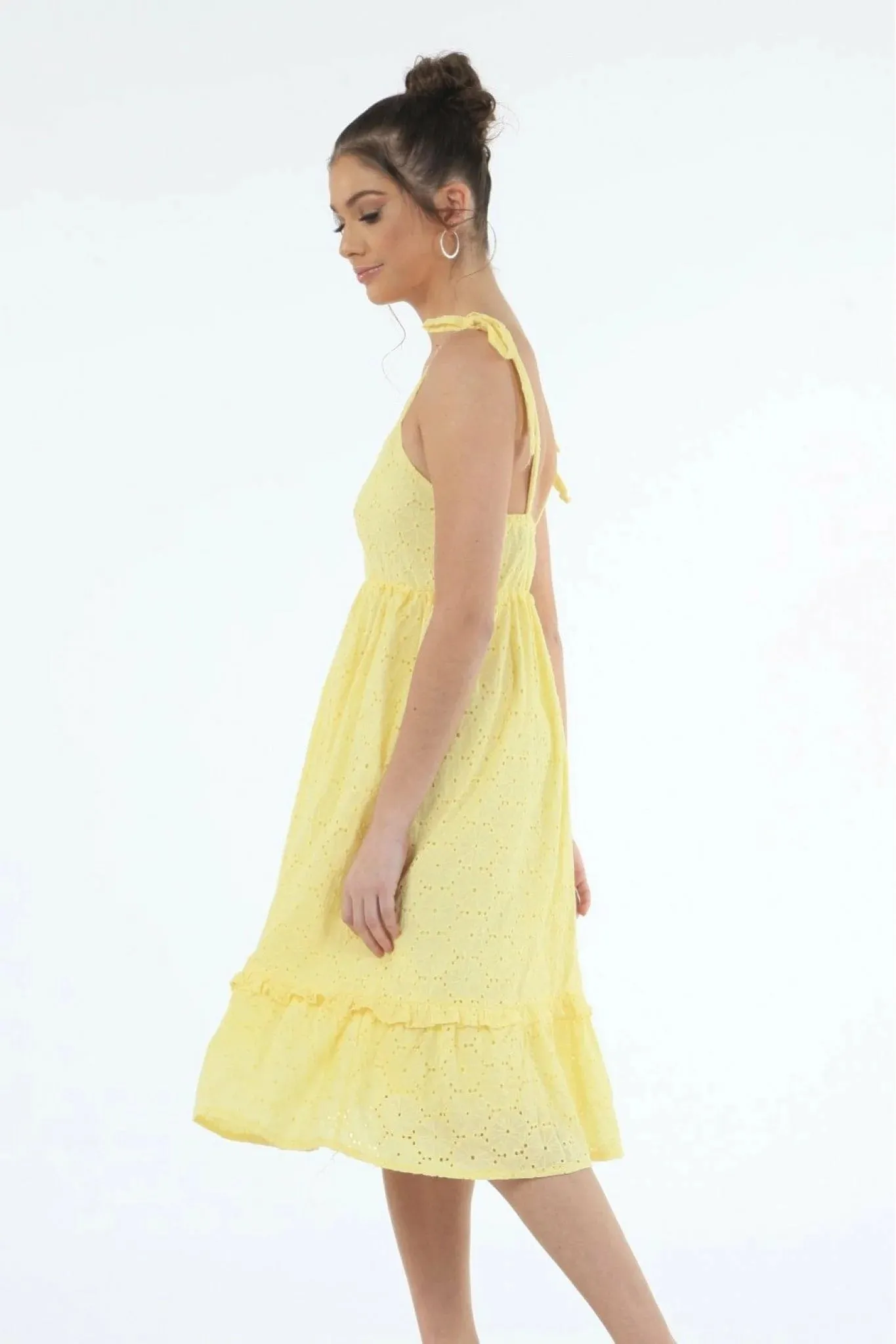 Double Second Yellow Tie Strap Broiderie Dress