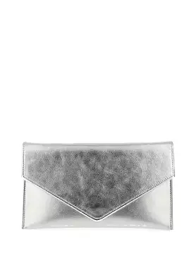 EMIS Leather Metallic Envelope Clutch Bag Silver