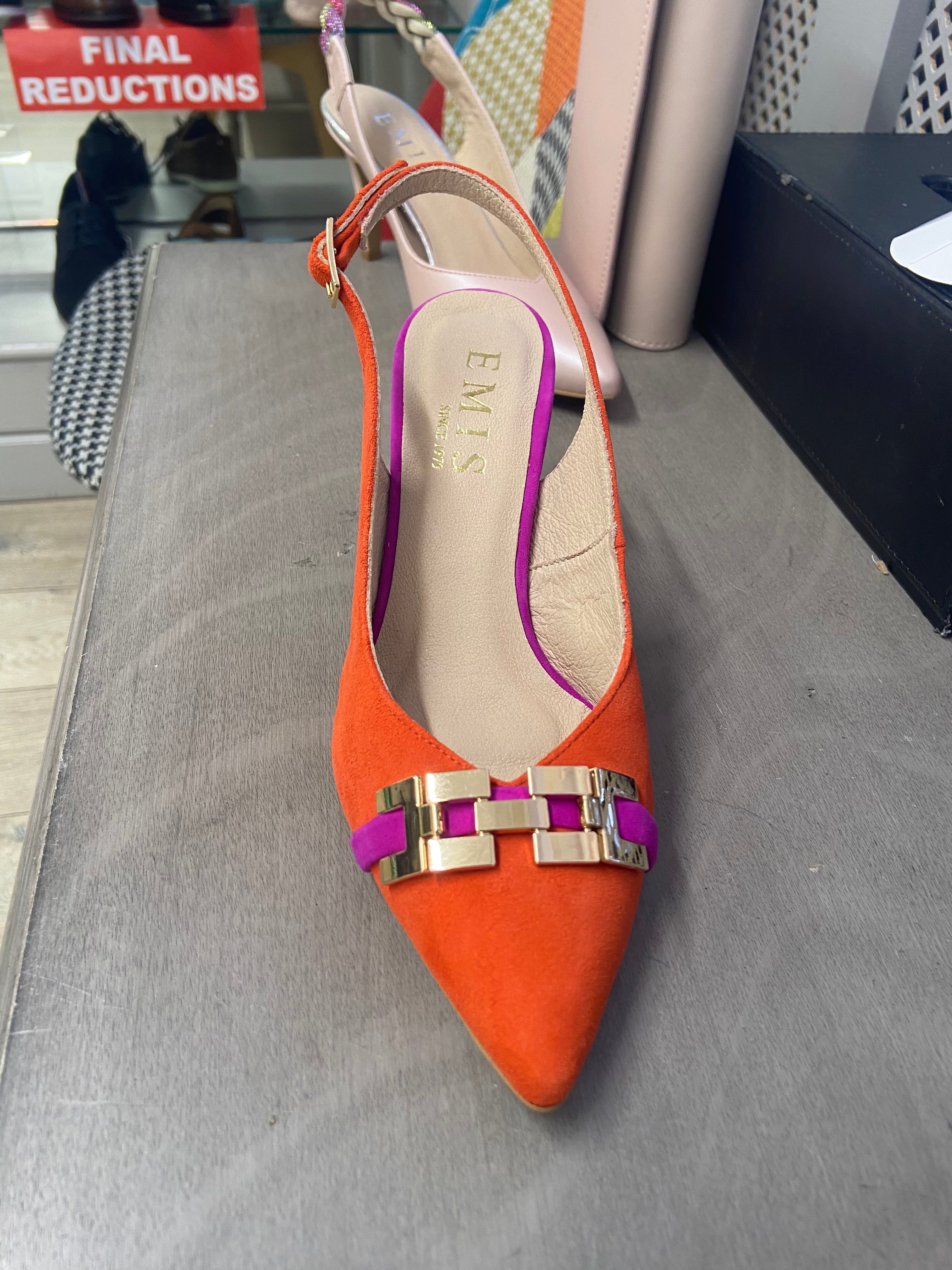 EMIS Suede Leather Colour Block Slingback Orange/Fuchsia