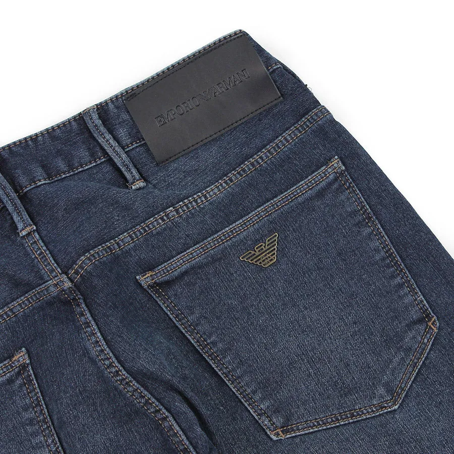 Emporio Armani - J06 Slim Fit Worn Denim Jeans in Mid Blue