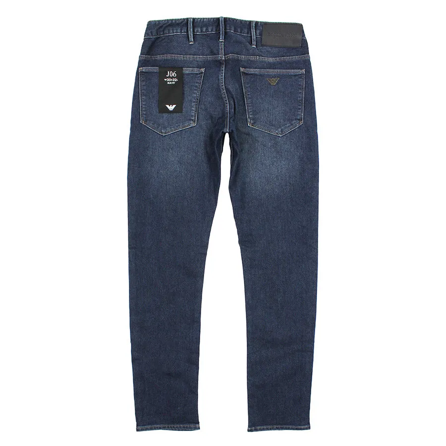 Emporio Armani - J06 Slim Fit Worn Denim Jeans in Mid Blue