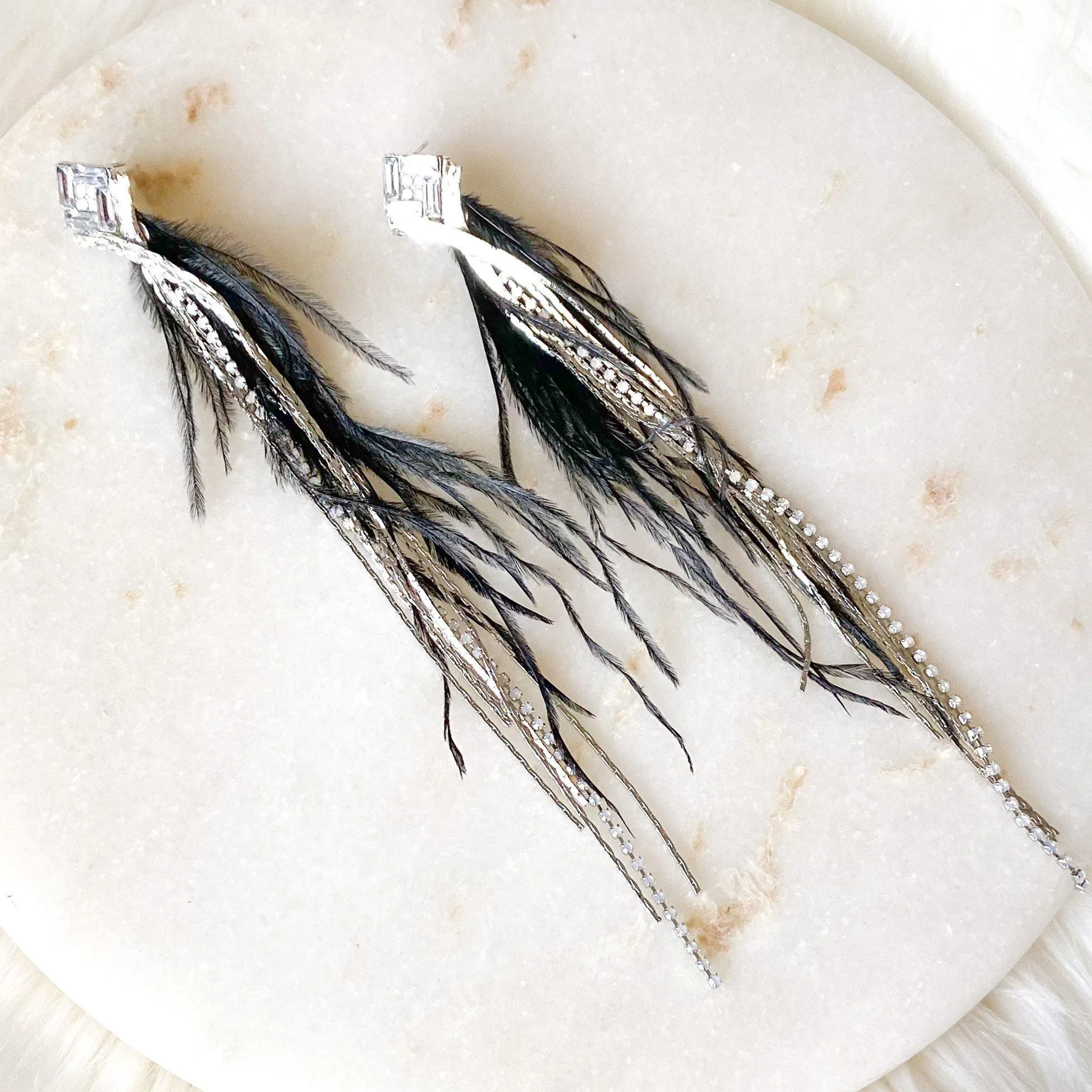 Feather & Rhinestone Duster Earrings