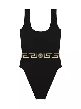 Greca-print two-tone swimsuit