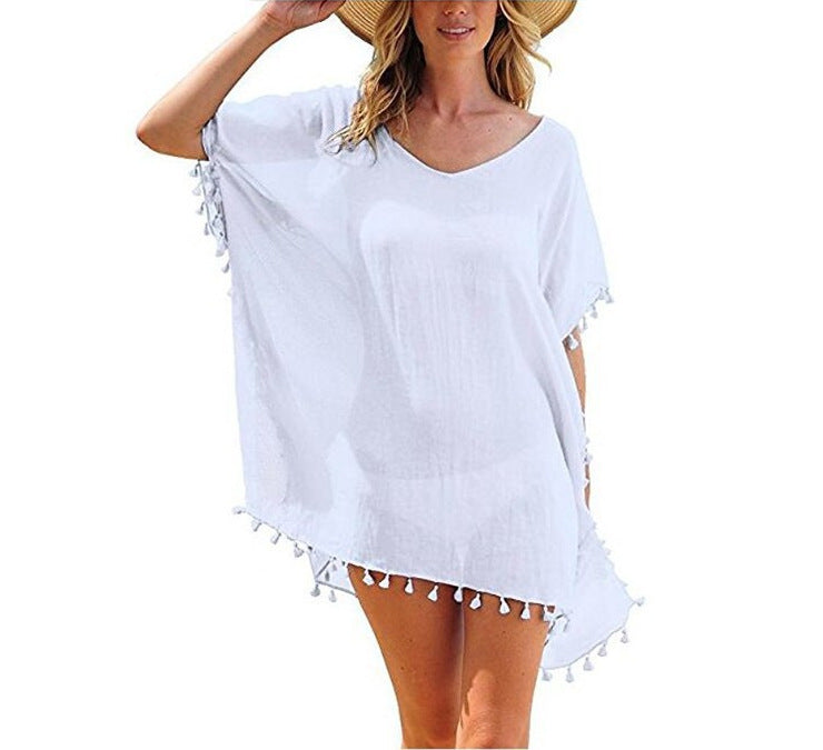 Haute Edition Women's Chiffon Beach Swim Cover Up with Tassels