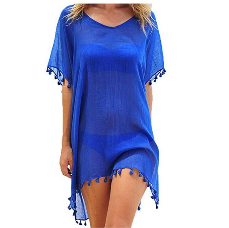 Haute Edition Women's Chiffon Beach Swim Cover Up with Tassels