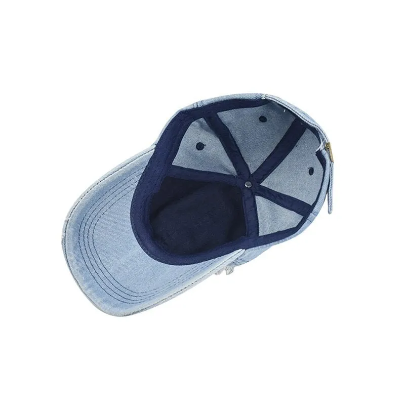 Hip Hop Summer Unisex Hole Worn Denim Snapback Baseball cap with Visor