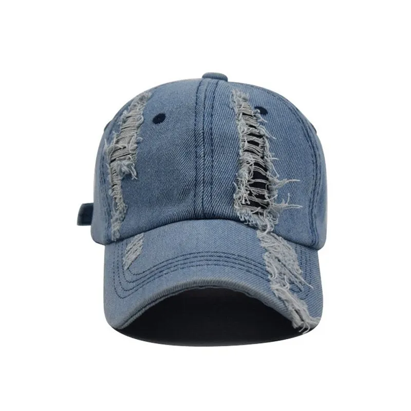 Hip Hop Summer Unisex Hole Worn Denim Snapback Baseball cap with Visor