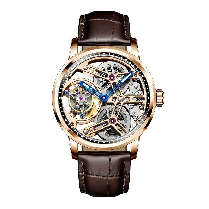 Men's Double Drive Tourbillon Sapphire Crystal Waterproof Mechanical Watch