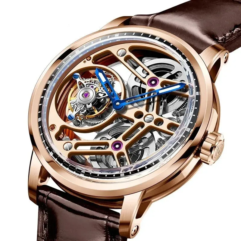 Men's Double Drive Tourbillon Sapphire Crystal Waterproof Mechanical Watch