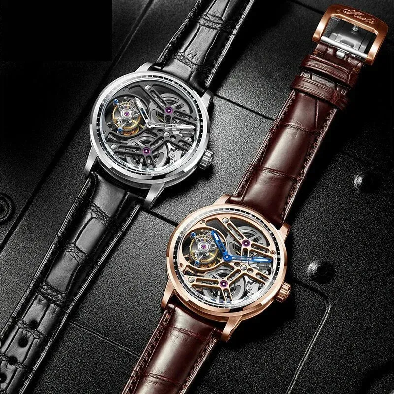 Men's Double Drive Tourbillon Sapphire Crystal Waterproof Mechanical Watch