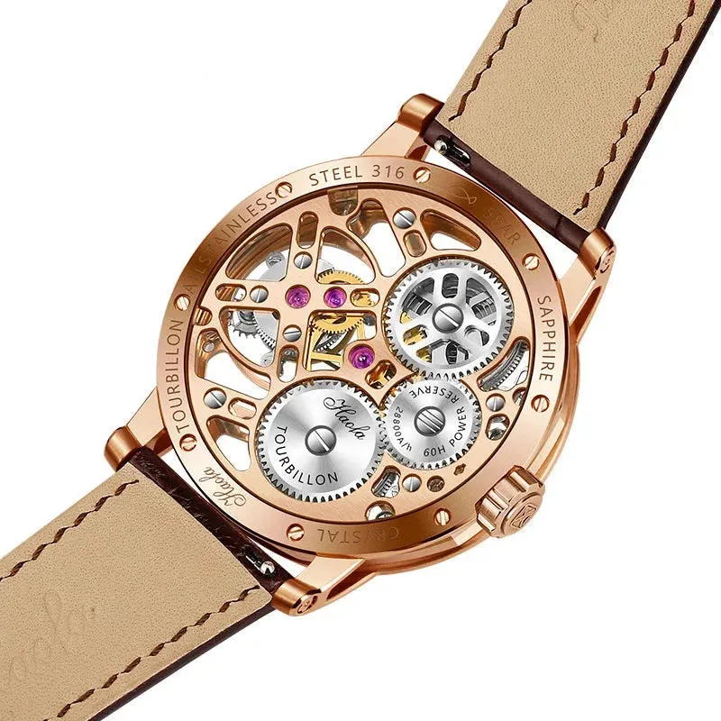 Men's Double Drive Tourbillon Sapphire Crystal Waterproof Mechanical Watch