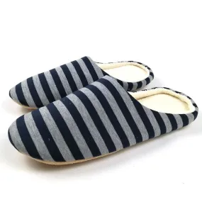 Men's Spring Cotton Striped Soft Sole Plush Home Warm Indoor Slippers