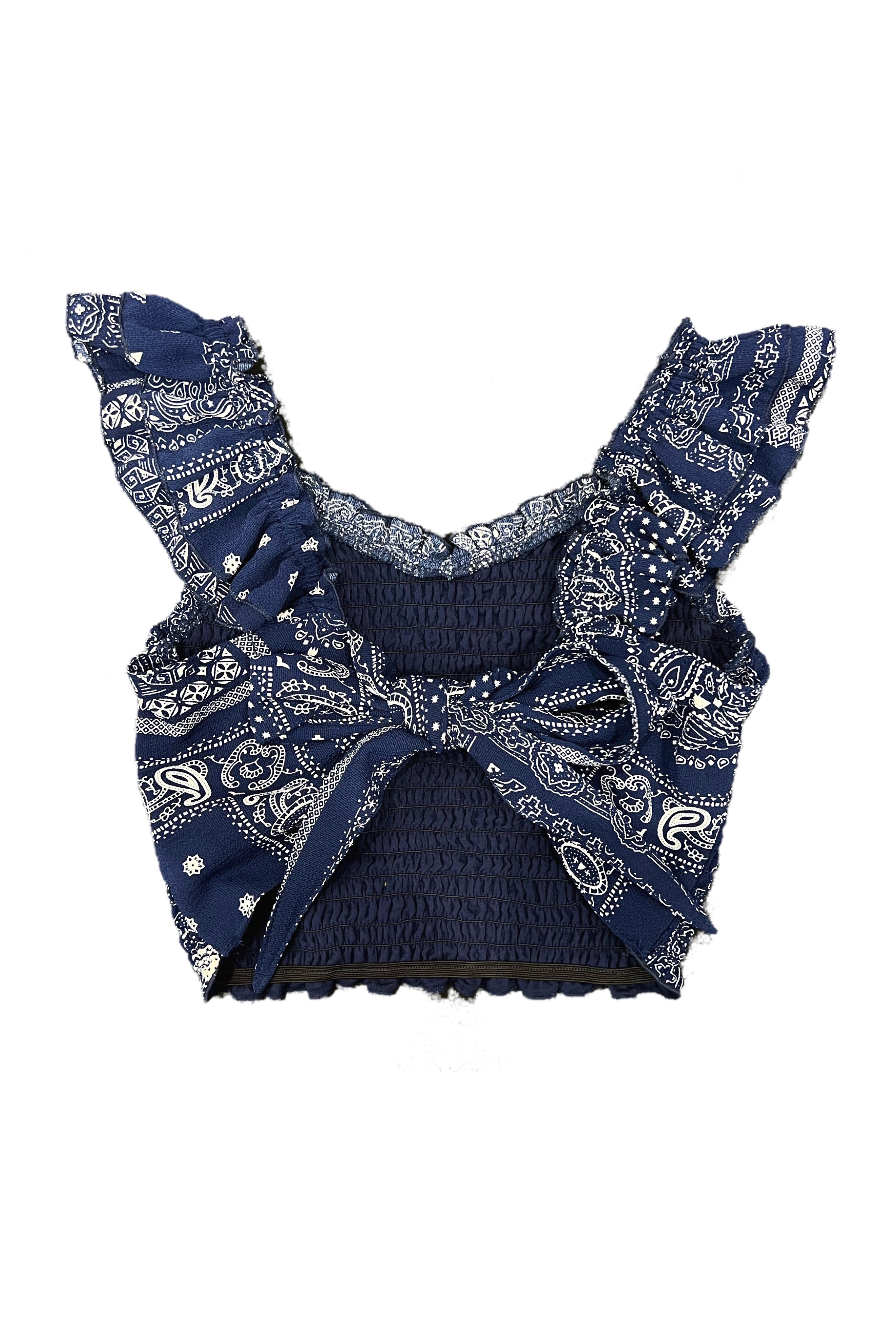 Navy Bandana Chiffon Tie Back Top