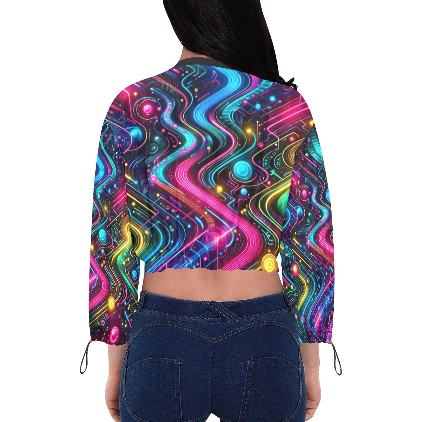 Neon Pulse Chiffon Cropped Rave Jacket