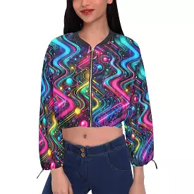 Neon Pulse Chiffon Cropped Rave Jacket