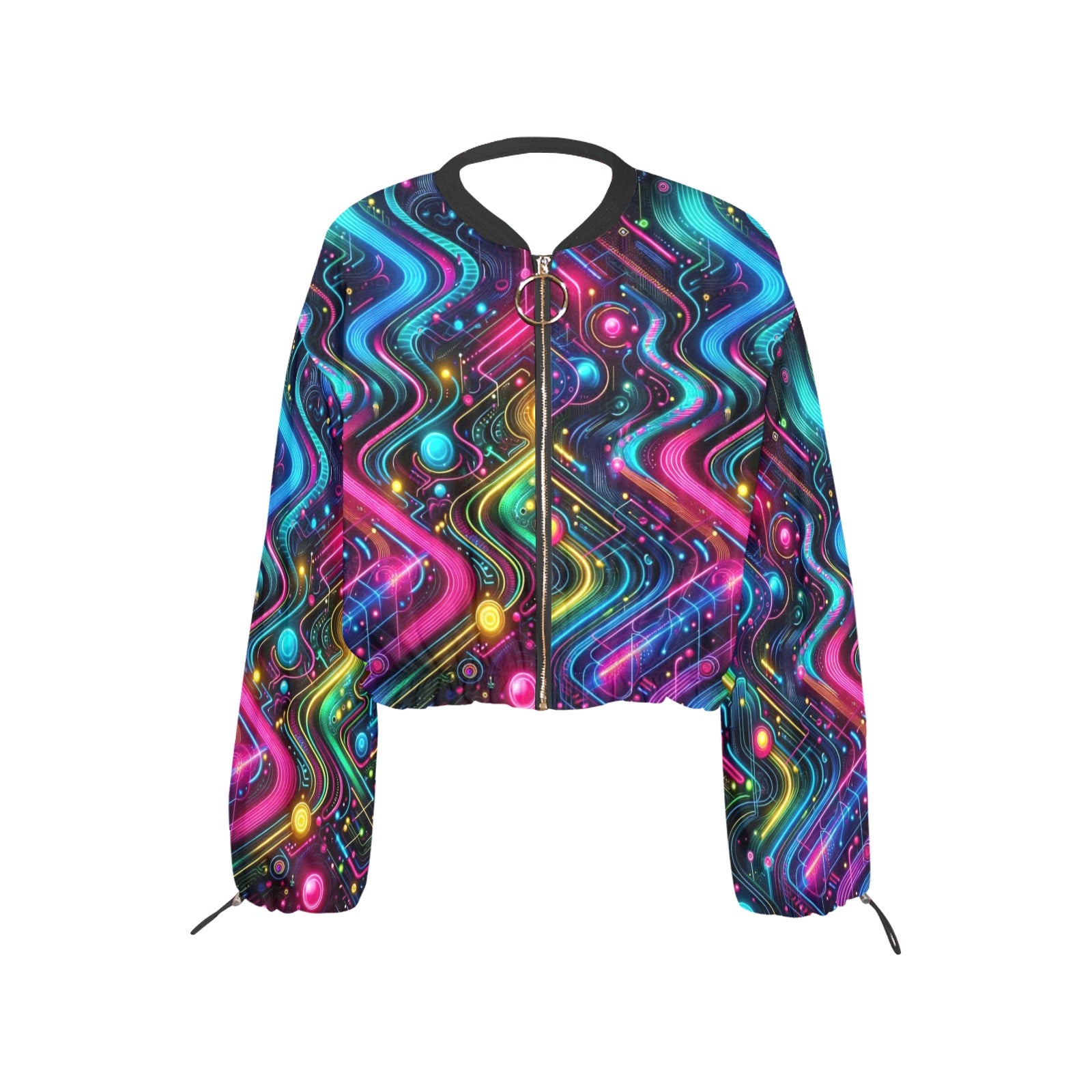 Neon Pulse Chiffon Cropped Rave Jacket