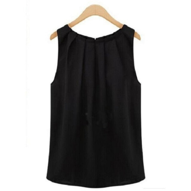 New Summer Blouse Fashion Sleeveless Round Neck Chiffon Blouse Cheap Cloths