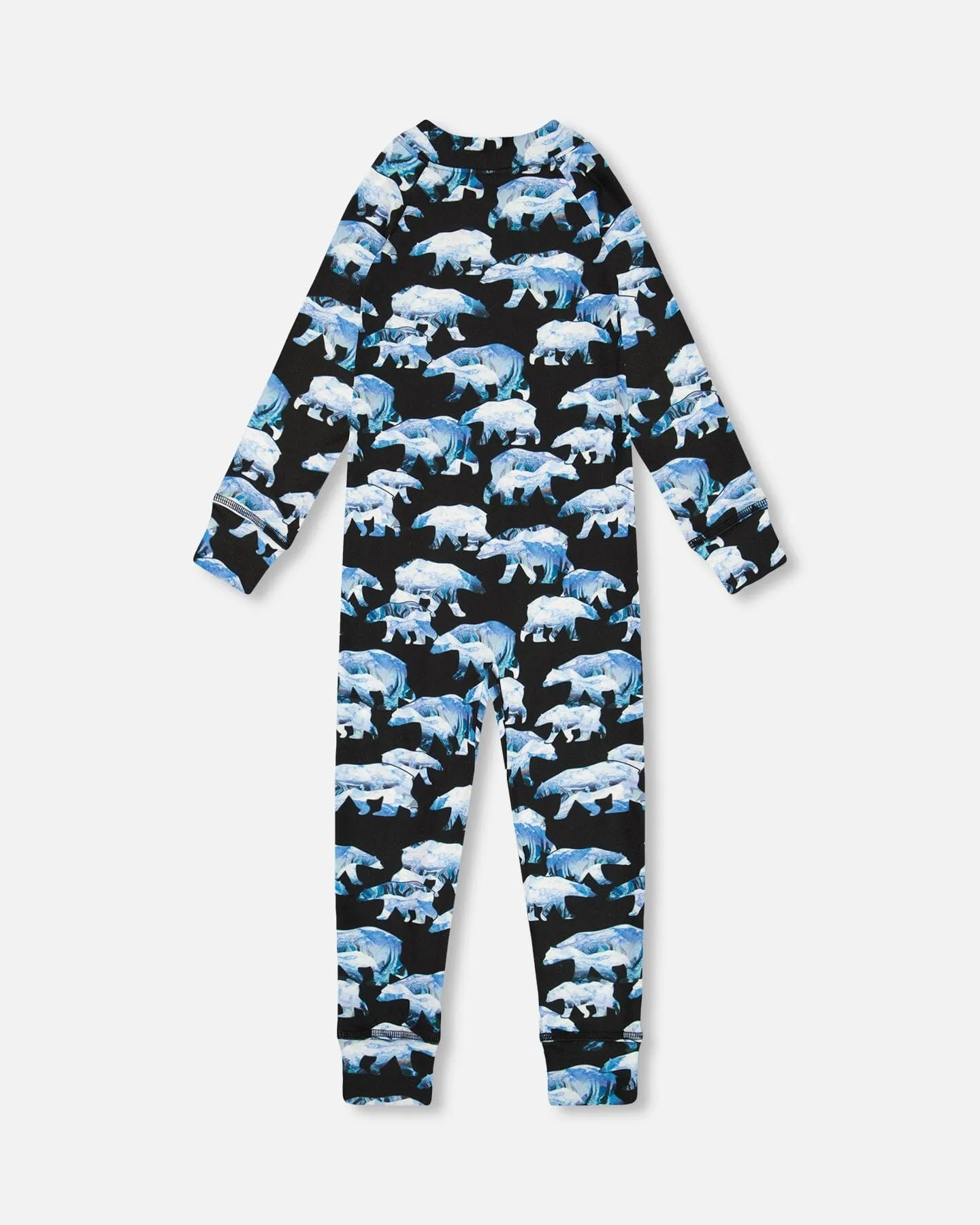 One Piece Thermal Underwear Black Printed Polar Bears