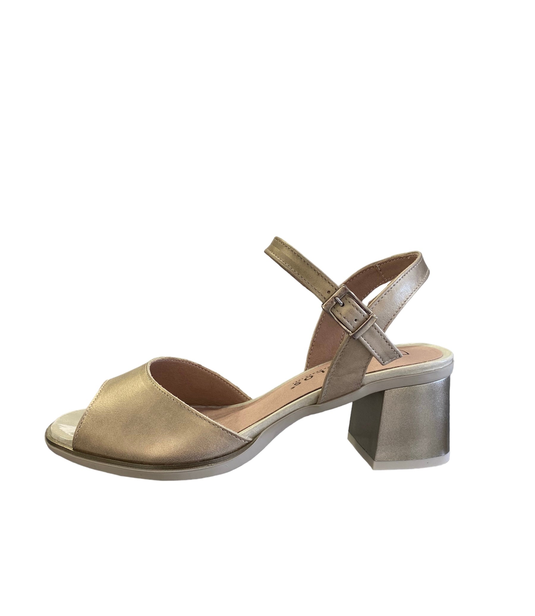 Pitillos Gold Block Heel Sandal