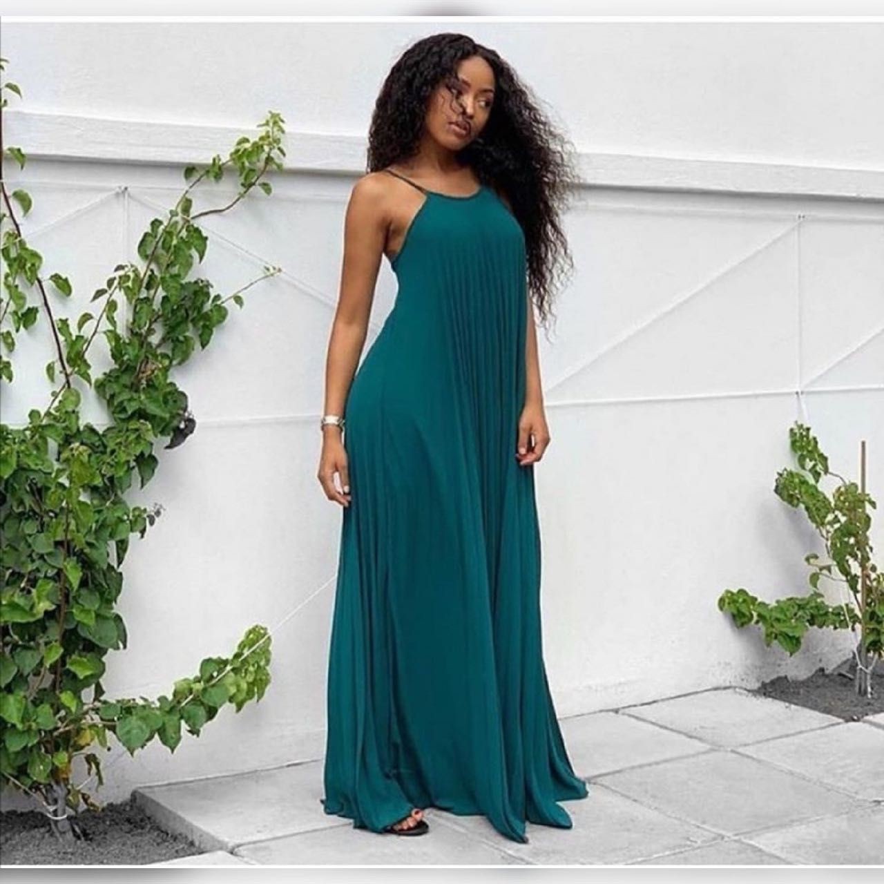 Pleated Short Sleeve Maxi Dress