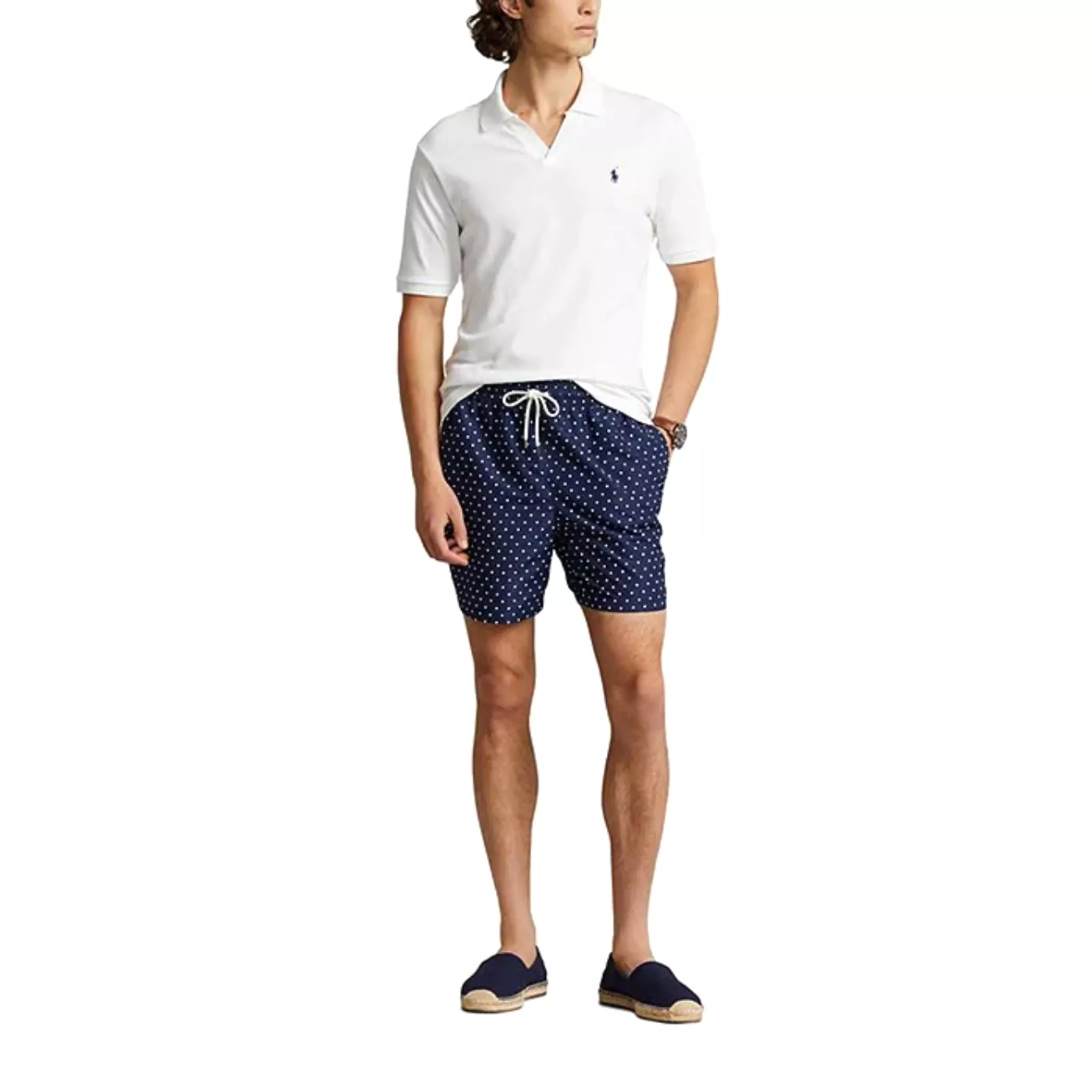 Polo Ralph Lauren Traveler Dotted 5.75-Inch Swim Trunks (Navy)