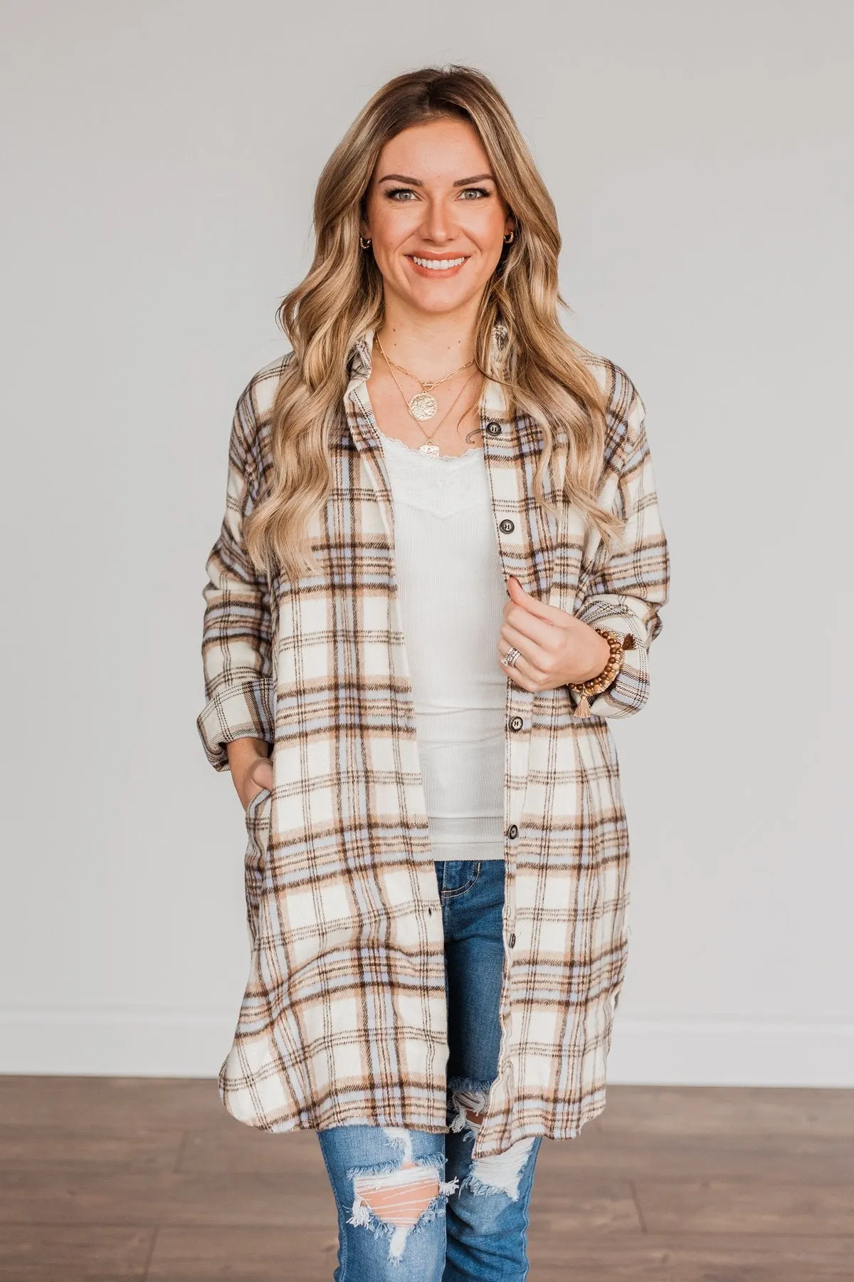 Time With You Plaid Top- Cream