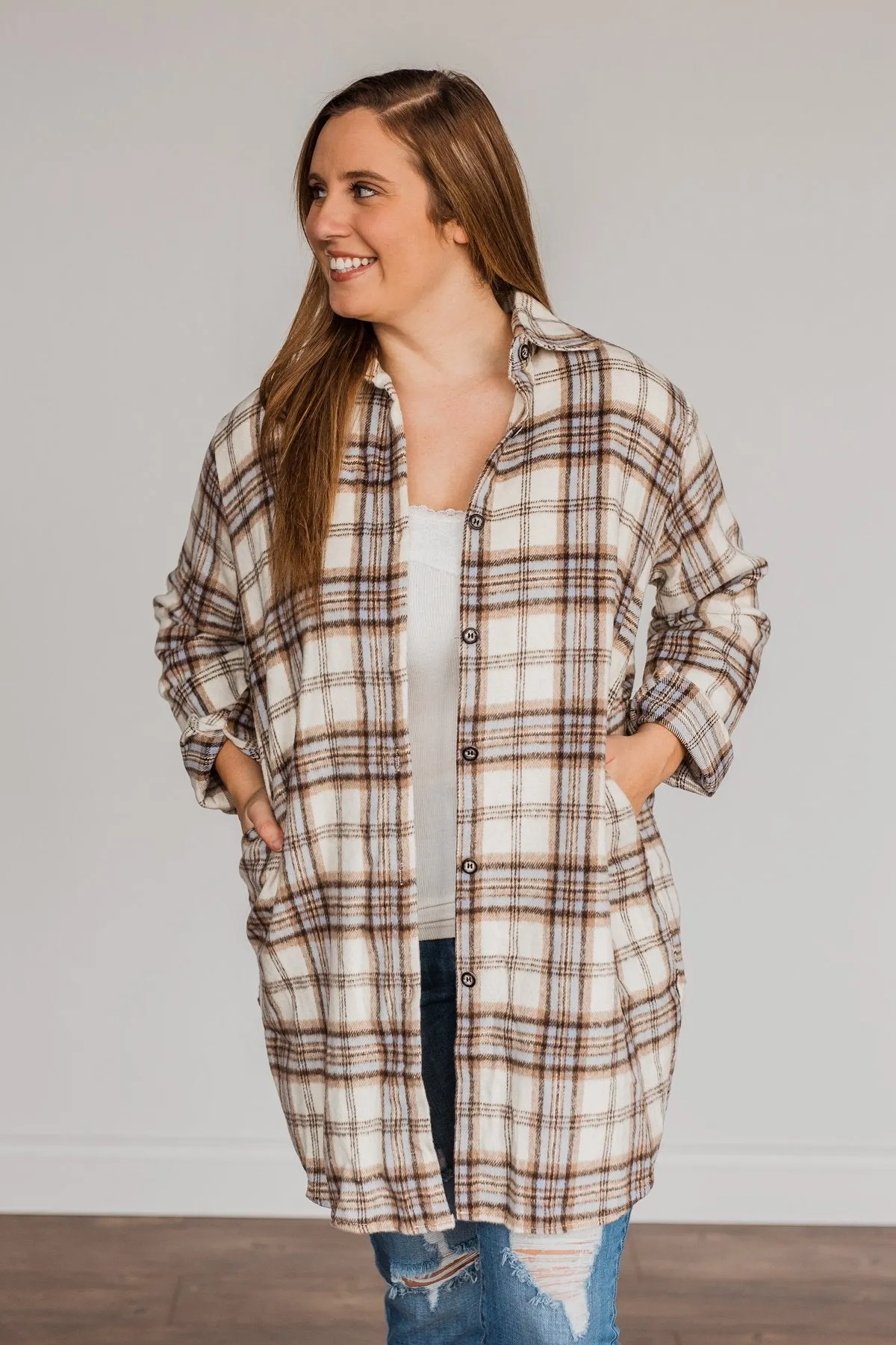 Time With You Plaid Top- Cream