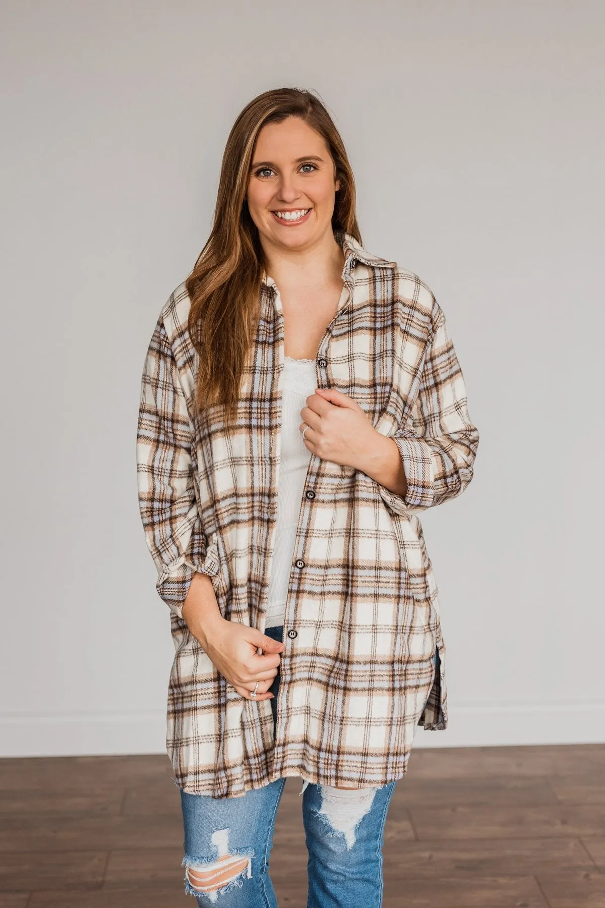 Time With You Plaid Top- Cream